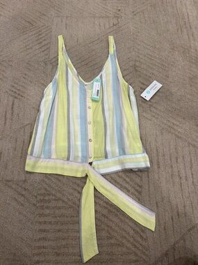 Bella Dahl Pastel Yellow Multicolor Striped Tie-Front Tank